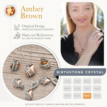Gifts for Women, Wish Stone Stud Earrings with Birthstone Crystals, 18K Rose Gold Plated or Silver-tone - color: 211-November-Amber Brown-Silvertone