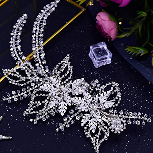 Women's Handmade Rhinestone Wedding Head Pieces | Crystal Bridal Hair Clips, Silver & Gold Wedding Party Hair Accessories - color: Silver