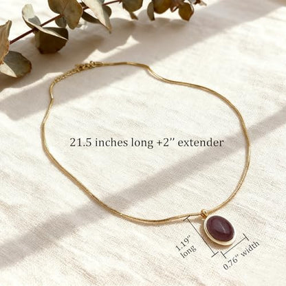 Sonateomber Gold Stone Pendant Necklace for Women, Chunky Statement Dainty Heart Oval Natural Gemstone Dangle Necklaces Wedding Prom Accessories Fashion Jewelry Gift - color: Purple