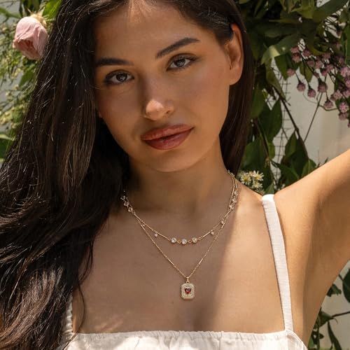 MTMY Gold Choker Necklace for Women, 14K Gold Plated Dainty Cubic Zirconia Cross Heart Shell Teardrop Charm Station Necklaces Trendy Summer Jewelry Gift - style: Love Heart