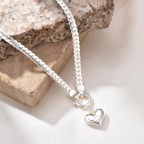 NUZON Sunburst Heart / 2-Tone Interlocking/CZ Evil Eye/Single Pearl/Love Heart Pendant Necklace for Women 14K Gold Chain Necklace Chunky Statement Jewelry - color: "Love you" Heart - Silver