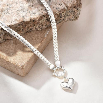 NUZON Sunburst Heart / 2-Tone Interlocking/CZ Evil Eye/Single Pearl/Love Heart Pendant Necklace for Women 14K Gold Chain Necklace Chunky Statement Jewelry - color: "Love you" Heart - Silver