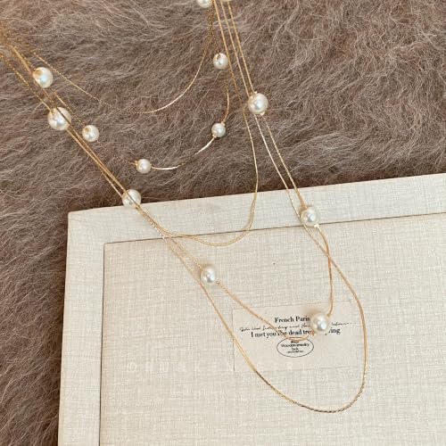 Long Layered Pearl Necklace for Women Big Large Beaded Statement Charm Necklace,Strand Multiple Strand Pearl Choker, Shirt & Sweater Wedding Party Jewelry Gifts - color: pearl-Five