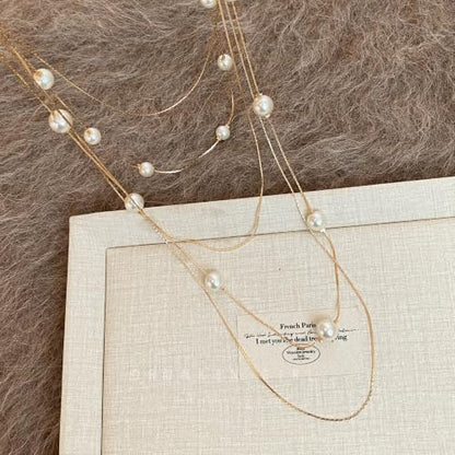Long Layered Pearl Necklace for Women Big Large Beaded Statement Charm Necklace,Strand Multiple Strand Pearl Choker, Shirt & Sweater Wedding Party Jewelry Gifts - color: pearl-Five