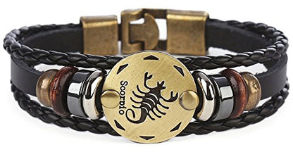 Punk Alloy Leather Bracelet for Constellation Braided Rope Bracelet Bangle - style: Scorpio
