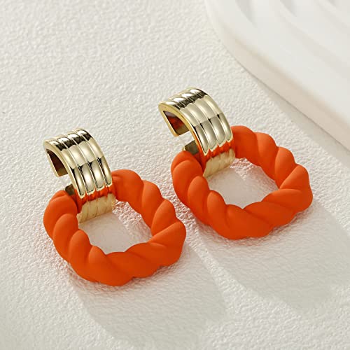 RUOFFETA Rectangle Earrings for Women, Acrylic Square Earrings Twisted Geometric Statement Jewelry - color: Orange Gold