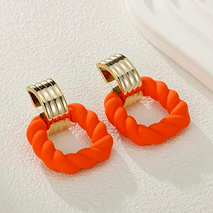 RUOFFETA Rectangle Earrings for Women, Acrylic Square Earrings Twisted Geometric Statement Jewelry - color: Orange Gold