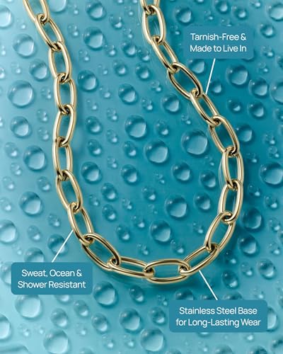 PAVOI Waterproof Chain Necklace for Women, 14K Gold Plated Layering Chains | Flat Curb, Herringbone, Snake, Rope, Figaro, Cuban Link & Paperclip Chain Necklaces, Stainless Steel Fashion Jewelry - color: White Gold