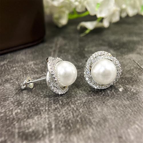 Gorgeous Imitation Pearl Stud Earrings Full CZ Elegant Women Earrings - color: E2316