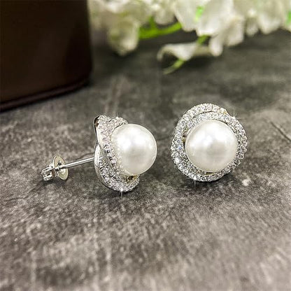 Gorgeous Imitation Pearl Stud Earrings Full CZ Elegant Women Earrings - color: E2316