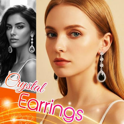 Catery Rhinestone Earrings Silver Crystal Teardrop Earrings Long Wedding Jewelry for Women - color: Black