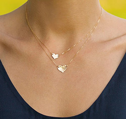 MEVECCO Dainty Pendant Layered Necklaces for Women | 18K Gold Plated Brass, 2-Piece Set With A Choker-Length Upper Layer, Wear Together Or Separately, Refined Everyday Style - style: Heart