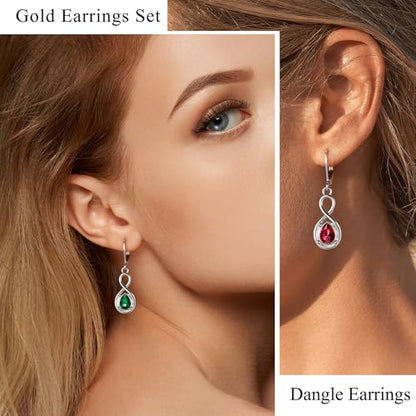 Multicolor Crystal Dangle Studs Earrings Set for Women 925 Silver Hypoallergenic Dangle Earrings Leverback Drop Earring Fashion Cubic Zirconia Leverback Stud Earring Sets Trendy Cubic Zirconia Jewelry Gifts for Women - style: 12-2S