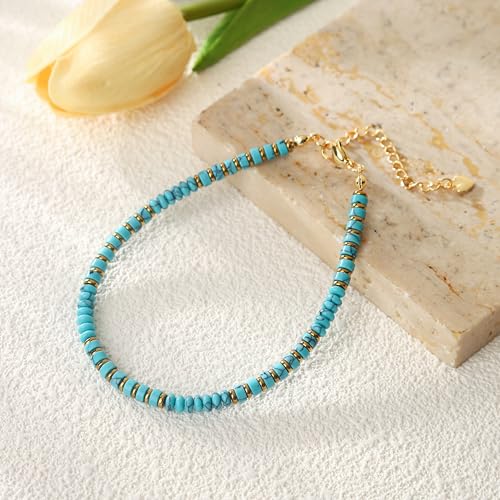 XIJIN Natural Stone Beaded Anklets for Women Handmade Beach Boho Turquoise Beads Ankle Bracelet Jewelry Gift for Her - color: B