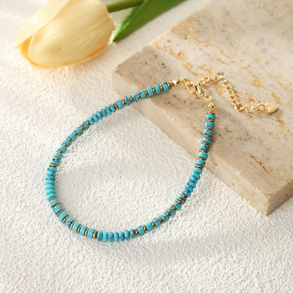 XIJIN Natural Stone Beaded Anklets for Women Handmade Beach Boho Turquoise Beads Ankle Bracelet Jewelry Gift for Her - color: B