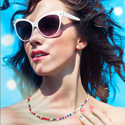 Hicarer 24 Pieces Beaded Choker Boho Seed Bead Necklace Colorful Bead Necklace Bohemian Jewelry for Women