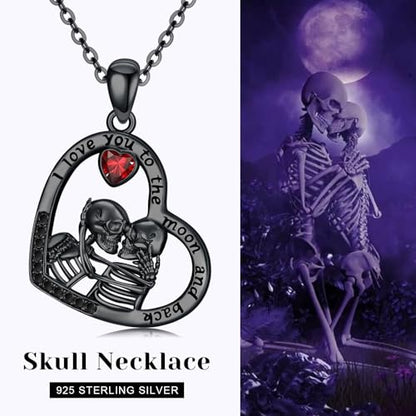 Sterling Silver Halloween Necklace Gothic Jewelry Gifts for Women Men - style: Skeleton-Black