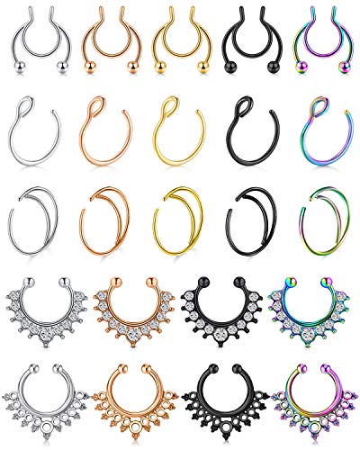 D.Bella Fake Septum Hoop 20G Faux Nose Piercing Hoop Clip on Nose Rings Non Piercing Fake Septum Lip Ear Ring Faux Body Piercing Jewelry for Women Men - color: Color L