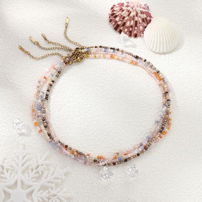 JSJOY Tiny Crystal Beaded Choker Necklaces for Women Colorful Beaded Necklace Dainty Choker Necklaces Simple Boho Jewelry Gifts for Teens Handmade Shining Bead Necklaces Gifts - color: Black