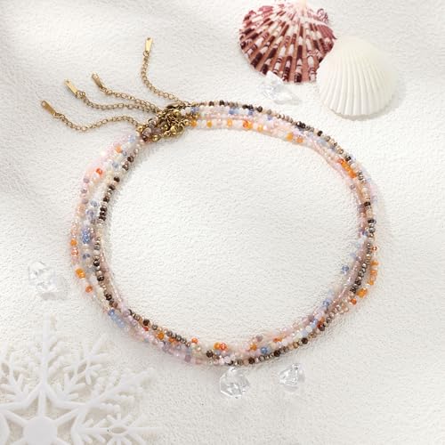 JSJOY Tiny Crystal Beaded Choker Necklaces for Women Colorful Beaded Necklace Dainty Choker Necklaces Simple Boho Jewelry Gifts for Teens Handmade Shining Bead Necklaces Gifts - color: Blue