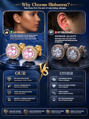 2 Pairs S925 Sterling Silver Stud Earrings for Women Halo Cubic Zirconia | 14K Gold Plated Hypoallergenic Non Tarnish Round Square Silver Stud Earring for Women Men Dainty Trendy Jewelry - style: Gold-Pink Stone