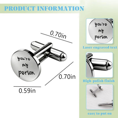 Silver Cufflinks for Men Wedding Engagement Gifts for Him Cuff Links 2Pcs Round Stainless Steel Engraved Cufflink for Shirt - color: You're My Person