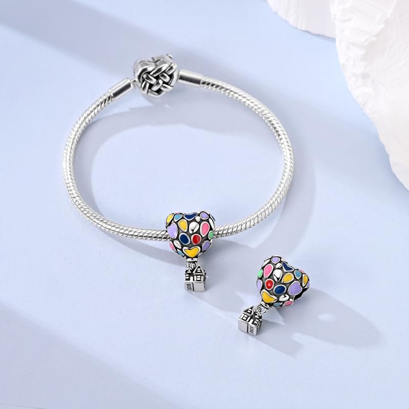 925 Sterling Silver Charms for Bracelets and Necklaces Beads Jewelry Charms for Women - color: Heart Hot Air Balloon House Charm