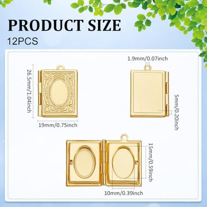 UNICRAFTALE about 12Pcs Rectangle Book Photo Frame Pendant Charms Gold Photo Locket Charms with Loop Metal Memory Photo Pendants for Jewelry Making Necklace Bracelet DIY Crafts