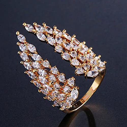 Koguxuix Wing Rings 18k Gold Filled Shiny Full CZ Crystal Diamond Angel Wings Opening Adjustable Wedding Band for Women (Gold) - color: Gold
