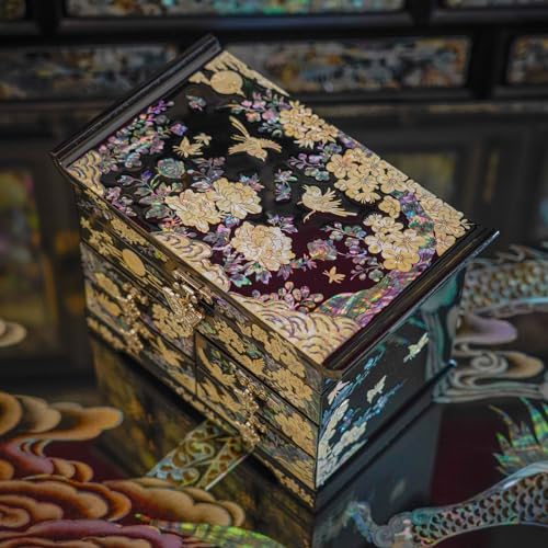 February Mountain Mother of Pearl Jewelry Organizer Box – Anniversary Christmas Graduation Birthday gifts for women Mother's day gifts for mom from daughter (Plum Blossom) - style: Plum Blossom