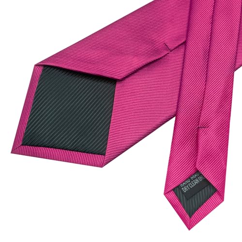 JEMYGINS Formal Necktie Solid Color Tie and Pocket Square with Tie Clip Lapel Pin Sets for Men 4PCS - color: Hot Pink