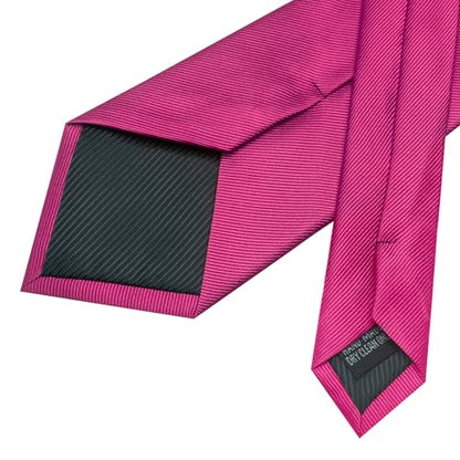 JEMYGINS Formal Necktie Solid Color Tie and Pocket Square with Tie Clip Lapel Pin Sets for Men 4PCS - color: Hot Pink