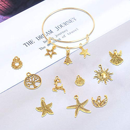 SANNIX 200Pcs Gold Charms Bulk Antique Gold Charms for Jewelry Making | Charm Bracelet Necklace Earrings DIY Craft Making - color: Gold