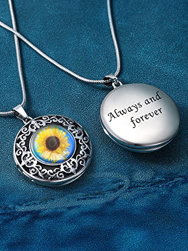 Farfume Personalized Photo Necklace for Women/Men, Memorial Jewelry Gifts | Holds 2 Pictures Pendant, Custom Engraved Text, Beautiful Locket for Girls, Durable Stainless Steel, Mothers Day Gifts - color: A-2 Sunflower locket neclace
