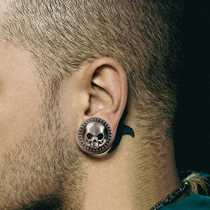 ERKUOO 2PCS Skull Ear Gauges Screw Ear Plugs Tunnels Ear Flesh Tunnels Piercing Earrings Hangers Expander Stretchers 0g-1"(8mm-25mm) - color: #3 Silver, size: 0g=8mm