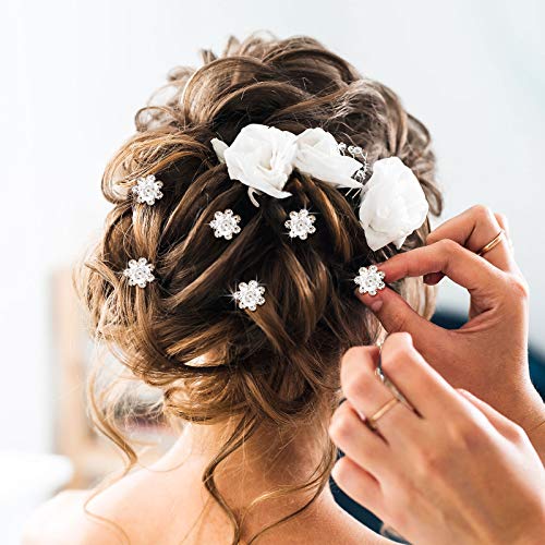Chuangdi 30 Pieces Rhinestone Hair Pins Bridal Wedding Crystal Clips Rose Flower Crystal U Shaped Bobby Pins Decorative Hairpin Accessories Jewelry Barrette for Bride Women Bridesmaids