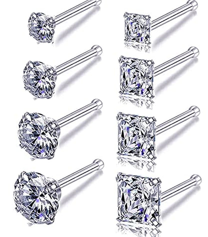 Nose Rings & Studs - 18g, 20g, 22g 14K Gold Bone Nose Studs for Women in Titanium Steel - color: 18g 8pcs Silver Bone Shaped 316L Surgical Steel
