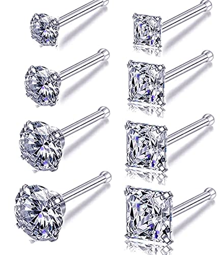 Nose Rings & Studs - 18g, 20g, 22g 14K Gold Bone Nose Studs for Women in Titanium Steel - color: 20g 8pcs Silver Bone Shaped 316L Surgical Steel