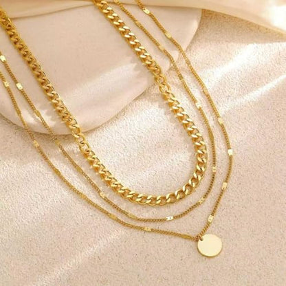 Gold Layered Necklaces for Women, 14K Gold Plated Paperclip Snake Chain Necklace Set, Dainty Coin Cross Tear Pendant Layering Choker Necklaces, Simple Trendy Stackable Jewelry Gifts - color: 3PCS / Coin & 2 Chains