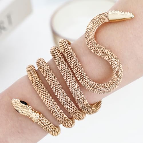 Bendable Snake Chain Necklace for Women Arm Cuff Flexible Twisty Multi-purpose DIY Bracelet and Punk Choker Trendy Medusa Snake Jewelry Gift - style: Gold Color