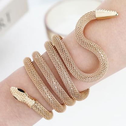 Bendable Snake Chain Necklace for Women Arm Cuff Flexible Twisty Multi-purpose DIY Bracelet and Punk Choker Trendy Medusa Snake Jewelry Gift - style: Gold Color