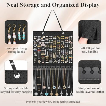 Caffox Hanging Jewelry Holder, Large Earrings Necklaces Organizer Storage for Earrings, Necklaces, Bracelets, Enamel Pins and Ankles, Jewelry Display Storage Hanger for Wall, Closet and Door