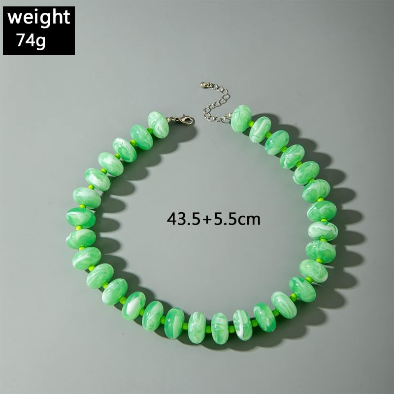 Beaded Necklace for Women Statement Chunky Necklace Boho Bead Choker Acrylic Big Bead Necklaces Summer Beach Jewelry for Women - color: Green