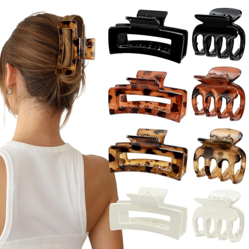 SMKSL 8 Pcs Hair Claw Clips for Women & Girls 2 Styles Hair Accessories | Durable & Sturdy Plastic Clips for Thick & Curly Hair, Strong Hold & Non-Slip, Stylish Gifts for Ladies(Tortoise) - color: Tortoise