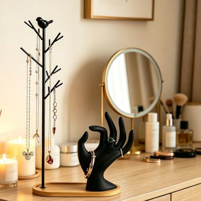 Branch Jewelry Rack Organizer for Ring Earrings Necklace Bracelet,Suitable for Living Rooms, Bathrooms,Offices,etc. - Black Velvet Hand - color: B Black