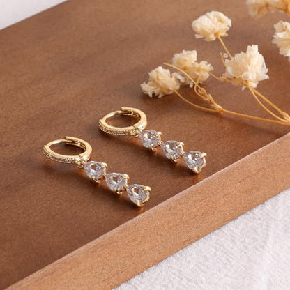 Dangle Earrings for Women Trendy, 14K Gold Plated CZ Huggie Drop Earrings, Dainty Long Chain Prom Wedding Jewelry Gift for Her - style: Bar CZ