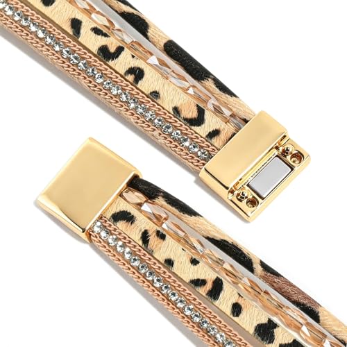 Wrapped Bracelets for Women,Leather Boho Bracelets for Women - color: Beads-Leopard