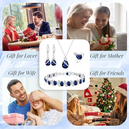GZWHD Jewelry Set for Women CZ Earrings Necklace Ring Bracelet Set Prom Party Wedding Jewelry Gift for Mother Friend Wife - color: A-Blue
