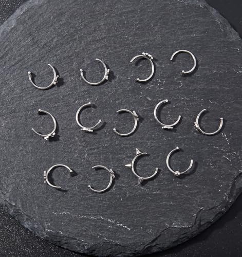 13 Pcs Fake Lip Rings, Stainless Steel Fake Lip Piercings, Non-Piercing | Faux Septum Hoops for Women Men, Halloween Jewelry