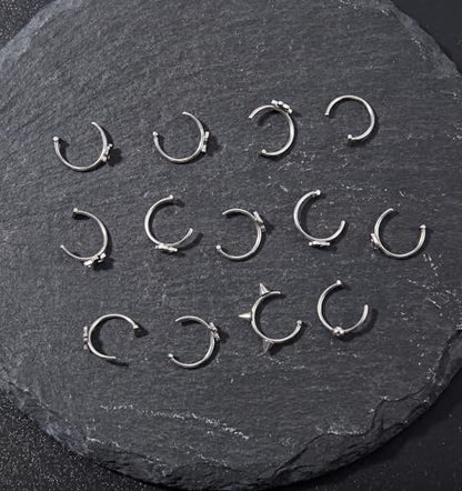 13 Pcs Fake Lip Rings, Stainless Steel Fake Lip Piercings, Non-Piercing | Faux Septum Hoops for Women Men, Halloween Jewelry